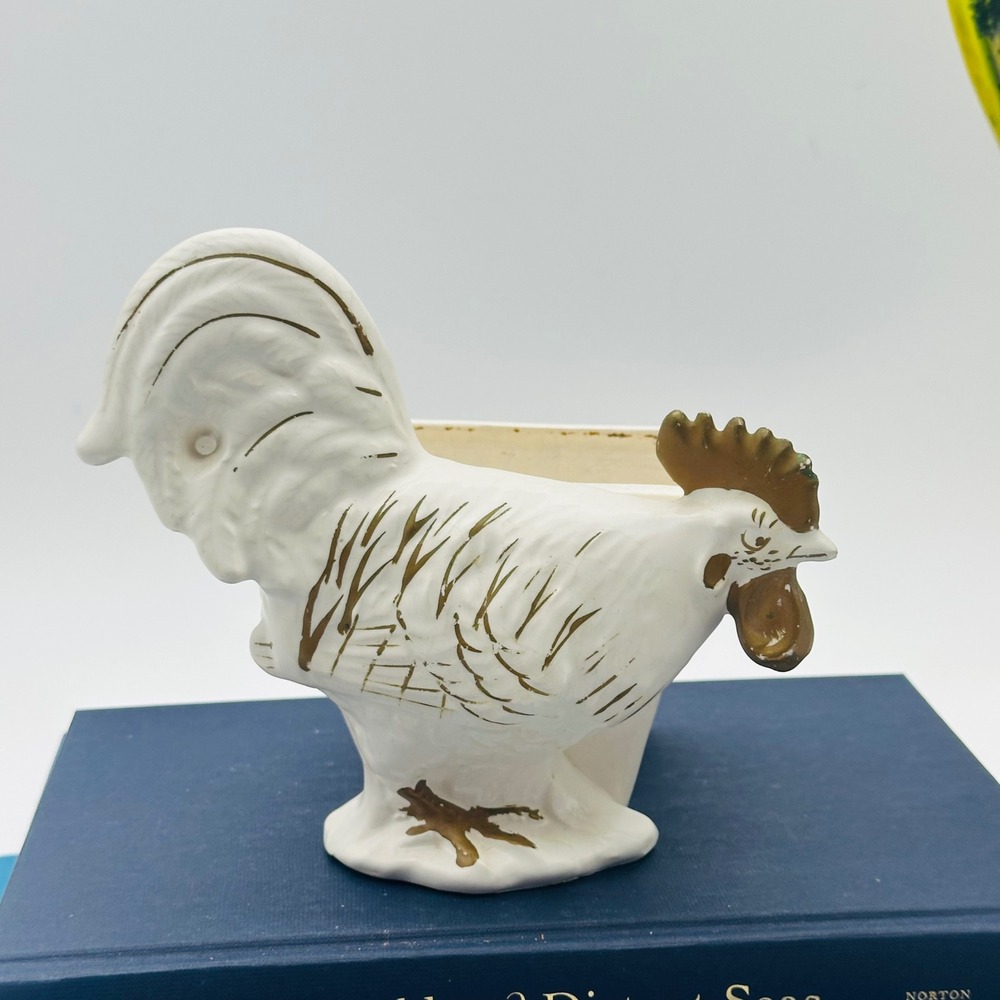 Wales Vintage Ceramic Rooster Planter White Gold Made in Japan